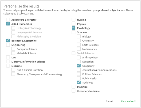 Can I personalise my results to subjects I am interested in2