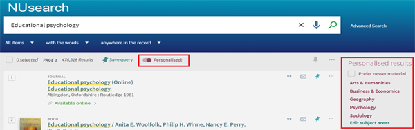 Can I personalise my results to subjects I am interested in3