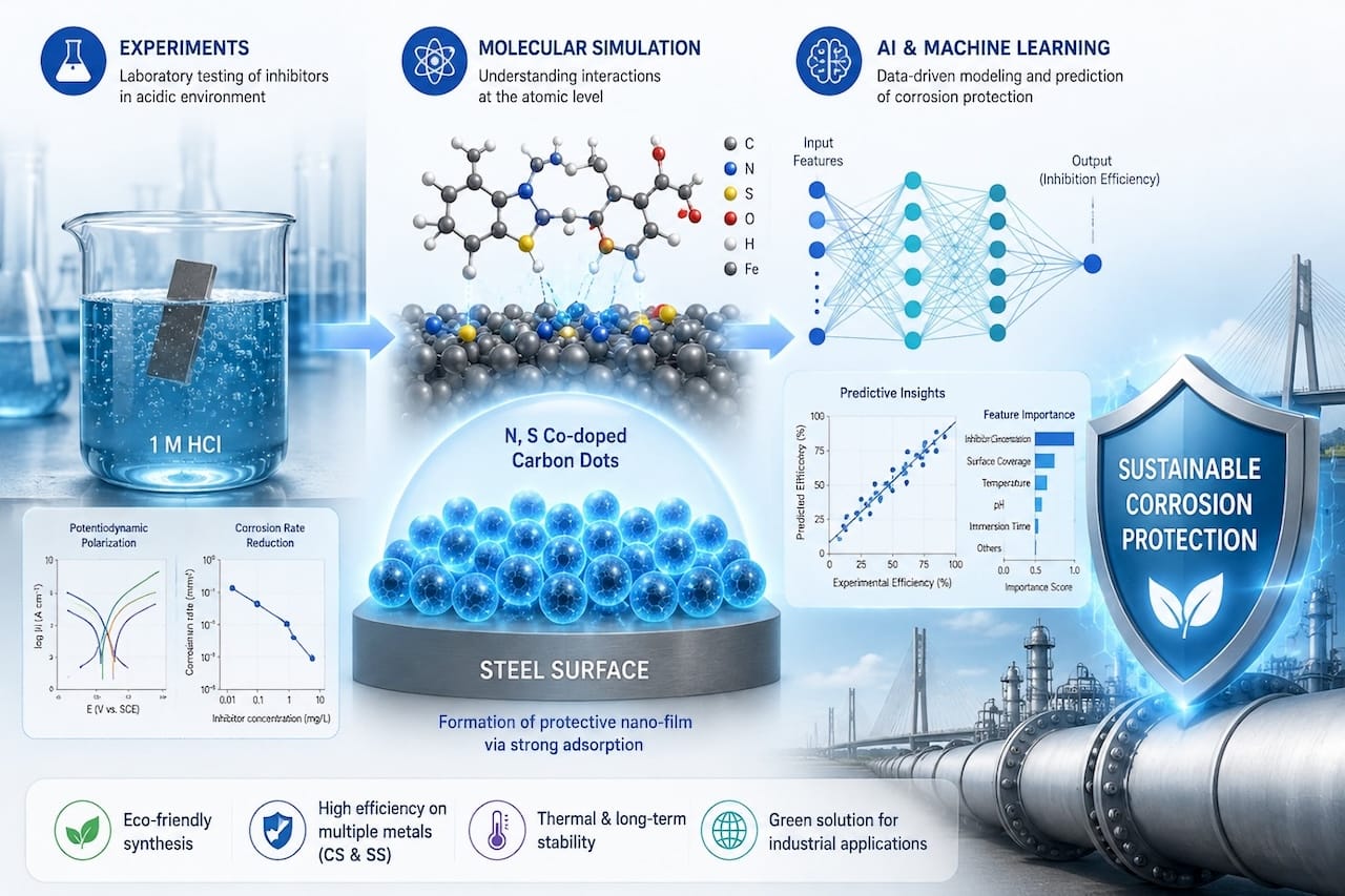Combined experimental, theoretical, & machine learning studies of anticorrosion properties of hydroxyethyl cellulose, l-glutamic acid, & potassium acesulfame-derived carbon dots