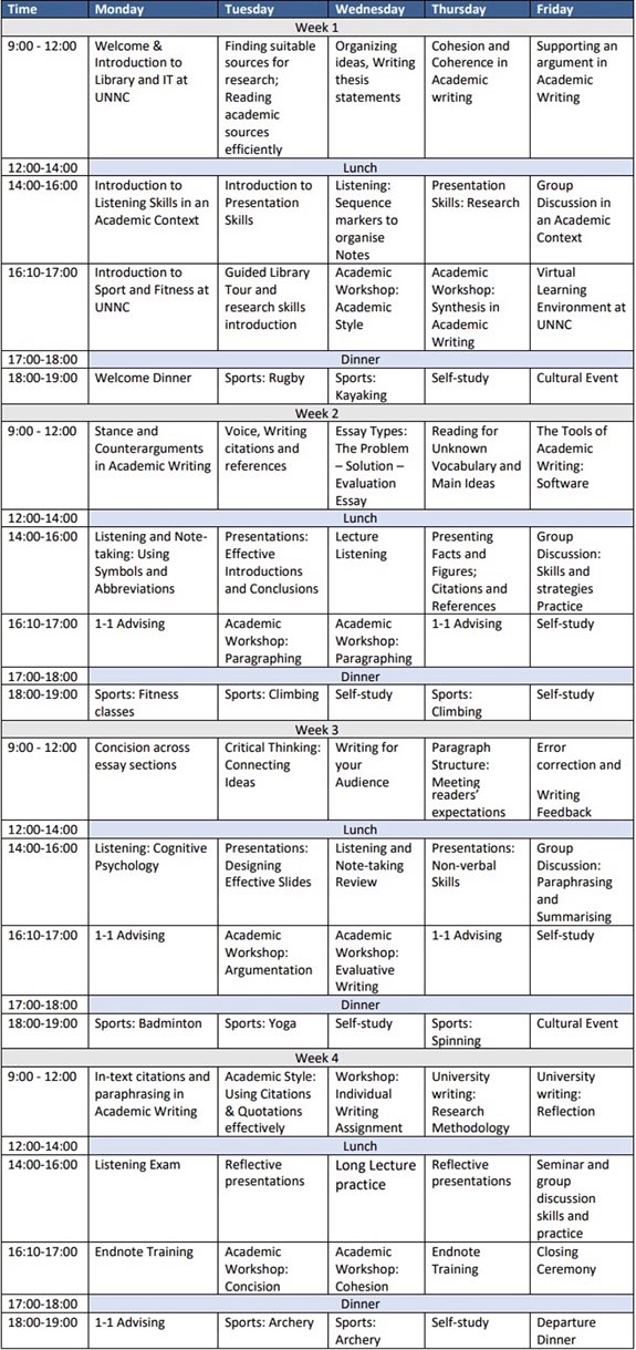 Provisional Timetable